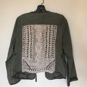 Anthropologie lace back green cropped jacket